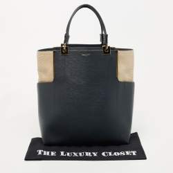 Lanvin Dark Blue, Beige Leather and Python Partition Tote