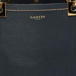 Lanvin Dark Blue, Beige Leather and Python Partition Tote