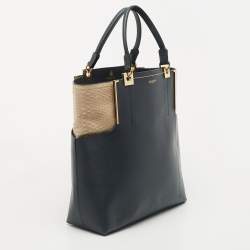 Lanvin Dark Blue, Beige Leather and Python Partition Tote