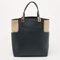 Lanvin Dark Blue, Beige Leather and Python Partition Tote