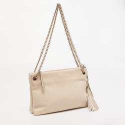 Pre Owned Lanvin Cream Leather Tassel Chain Shoulder Bag