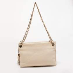 Pre Owned Lanvin Cream Leather Tassel Chain Shoulder Bag