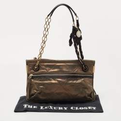 Pre Owned Lanvin Olive Green Shimmer Suede and Patent Leather Amalia Shoulder Bag