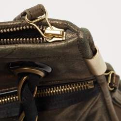 Pre Owned Lanvin Olive Green Shimmer Suede and Patent Leather Amalia Shoulder Bag