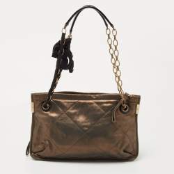 Pre Owned Lanvin Olive Green Shimmer Suede and Patent Leather Amalia Shoulder Bag