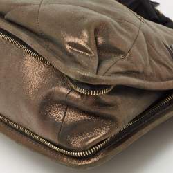 Pre Owned Lanvin Olive Green Shimmer Suede and Patent Leather Amalia Shoulder Bag