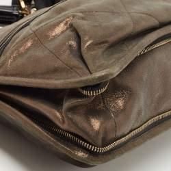 Pre Owned Lanvin Olive Green Shimmer Suede and Patent Leather Amalia Shoulder Bag