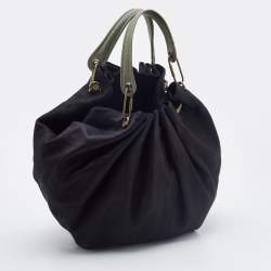 Pre Owned Lanvin Black Leather and Lizard Embossed Sac Polisson Hobo