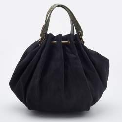 Pre Owned Lanvin Black Leather and Lizard Embossed Sac Polisson Hobo