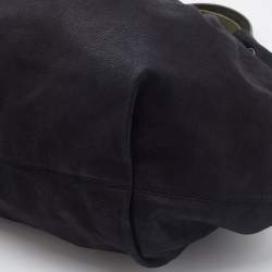 Pre Owned Lanvin Black Leather and Lizard Embossed Sac Polisson Hobo