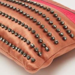 Pre Owned Lanvin Brown/Pink Satin Crystal Embellished Chain Clutch