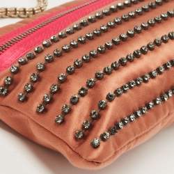 Pre Owned Lanvin Brown/Pink Satin Crystal Embellished Chain Clutch