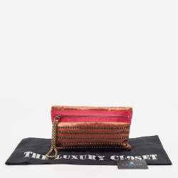 Pre Owned Lanvin Brown/Pink Satin Crystal Embellished Chain Clutch
