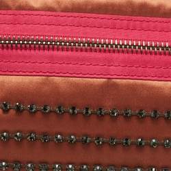 Pre Owned Lanvin Brown/Pink Satin Crystal Embellished Chain Clutch