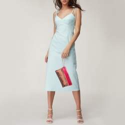 Pre Owned Lanvin Brown/Pink Satin Crystal Embellished Chain Clutch