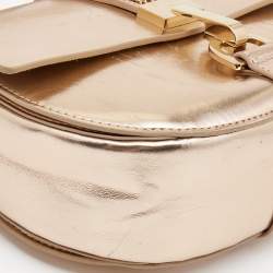 Pre Owned Lanvin Metallic Rose Gold Leather Lien Chain Crossbody Bag