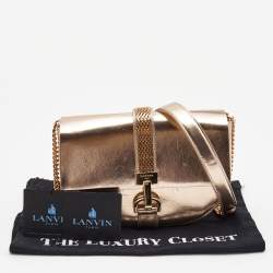 Pre Owned Lanvin Metallic Rose Gold Leather Lien Chain Crossbody Bag