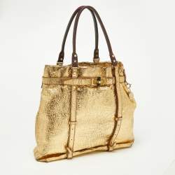 Pre Owned Lanvin Gold Laminated Leather Shopper Tote