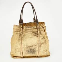 Pre Owned Lanvin Gold Laminated Leather Shopper Tote