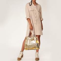 Pre Owned Lanvin Gold Laminated Leather Shopper Tote