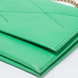 Pre Owned Lanvin Green Leather Flap Chain Clutch