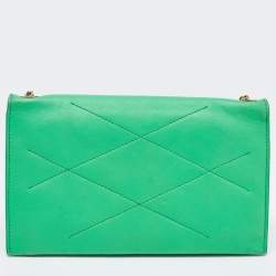 Pre Owned Lanvin Green Leather Flap Chain Clutch