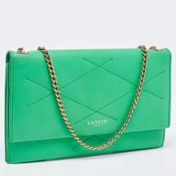 Pre Owned Lanvin Green Leather Flap Chain Clutch
