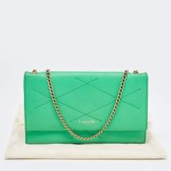 Pre Owned Lanvin Green Leather Flap Chain Clutch