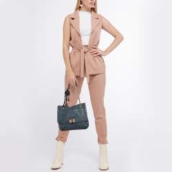 Pre Owned Lanvin Green/Black Leopard Print Nubuck Leather Happy Shoulder Bag