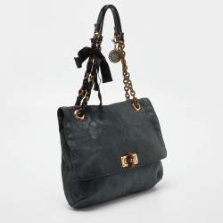 Pre Owned Lanvin Green/Black Leopard Print Nubuck Leather Happy Shoulder Bag