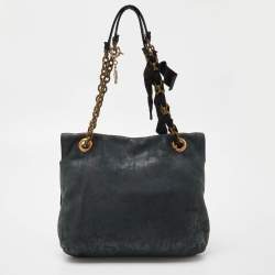 Pre Owned Lanvin Green/Black Leopard Print Nubuck Leather Happy Shoulder Bag