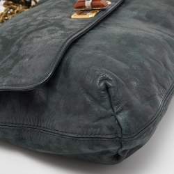 Pre Owned Lanvin Green/Black Leopard Print Nubuck Leather Happy Shoulder Bag