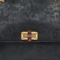 Pre Owned Lanvin Green/Black Leopard Print Nubuck Leather Happy Shoulder Bag