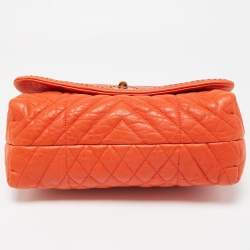 Pre Owned Lanvin Orange Quilted Studded Leather Happy Flap Shoulder Bag