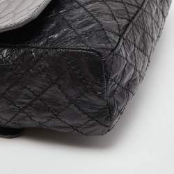 Pre Owned Lanvin Black/Gold Quilted Leather and Python Embossed Leather Flap Crossbody Bag