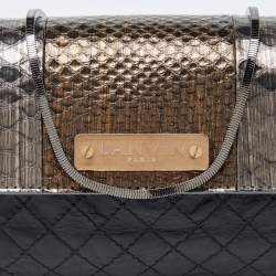 Pre Owned Lanvin Black/Gold Quilted Leather and Python Embossed Leather Flap Crossbody Bag