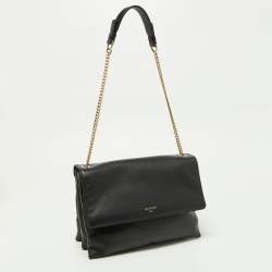 Pre Owned Lanvin Black Leather Flap Shoulder Bag