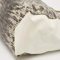 Pre Owned Lanvin Tri Color Leather and Lizard Embossed Leather Tote 