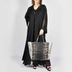 Pre Owned Lanvin Tri Color Leather and Lizard Embossed Leather Tote 