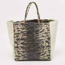 Pre Owned Lanvin Tri Color Leather and Lizard Embossed Leather Tote 