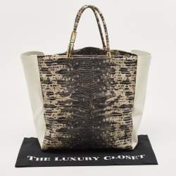 Pre Owned Lanvin Tri Color Leather and Lizard Embossed Leather Tote 