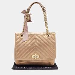 Pre Owned Lanvin Bronze Quilted Leather Happy Flap Shoulder Bag