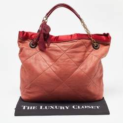 Pre Owned Lanvin Rust/Red Leather/Satin and Patent Leather Amalia Cabas Tote