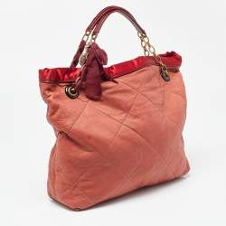 Pre Owned Lanvin Rust/Red Leather/Satin and Patent Leather Amalia Cabas Tote