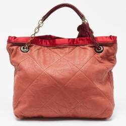 Pre Owned Lanvin Rust/Red Leather/Satin and Patent Leather Amalia Cabas Tote