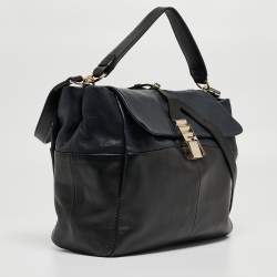 Pre Owned Lanvin Black/Navy Blue Leather For Me Double Top Handle Bag