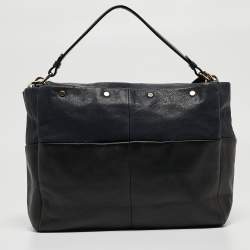 Pre Owned Lanvin Black/Navy Blue Leather For Me Double Top Handle Bag