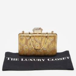 Lanvin Beige/Gold Printed Leather Chain Clutch