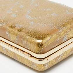 Lanvin Beige/Gold Printed Leather Chain Clutch