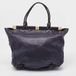 Lanvin Navy Blue Leather Magnetic Frame Tote